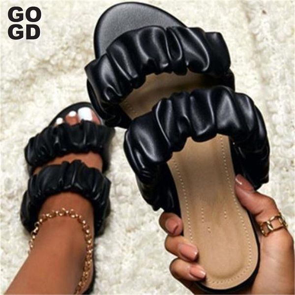 

[gogd]fashion weaving hollow pu leather women slippers summer square toe shallow slip-on flat shoes female beach sandals, Black