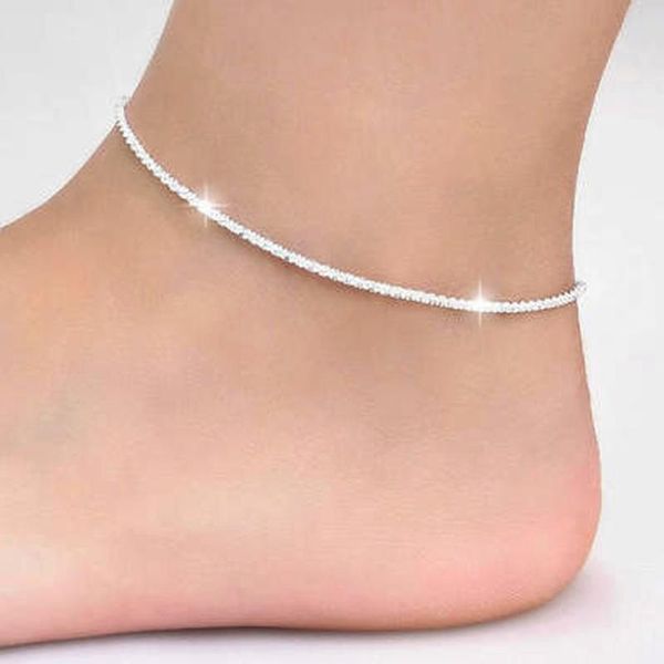 

anklets thin stamped silver plated shiny chains anklet for women girls friend foot jewelry leg bracelet barefoot tobillera de prata, Red;blue