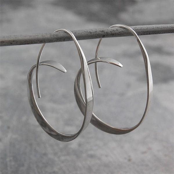 

dangle & chandelier modern large hoop earrings, hammered geometric irregular flat lines jewellry for women unusual earrings silvertone/gold, Silver
