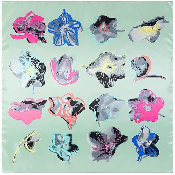 

scarves spring 90x90cm abstract hand-painted flowers small square silk scarf women neckerchief bandana muslim headscarf, Blue;gray