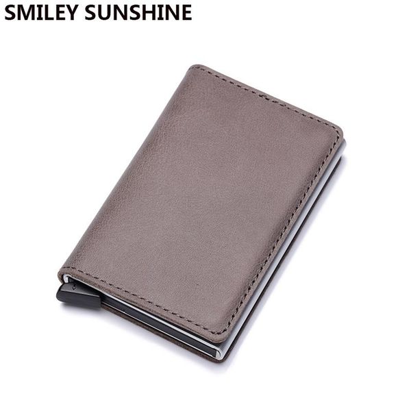 

card holders genuine leather id holder wallet men metal aluminium rfid business bank creditcard casse kaarthouder for, Brown;gray