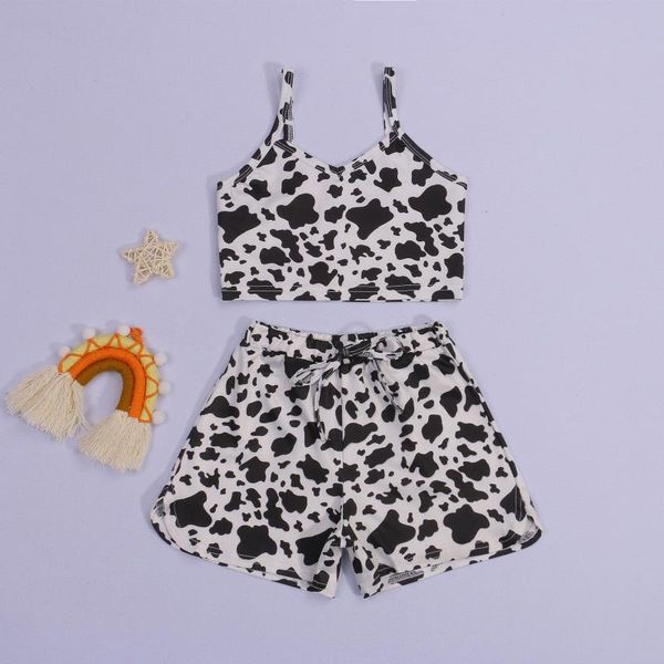 

clothing sets 2021 2 pieces kids suit set, summer leopard print v-neck sleeveless short + pants, white black, 1-7 years