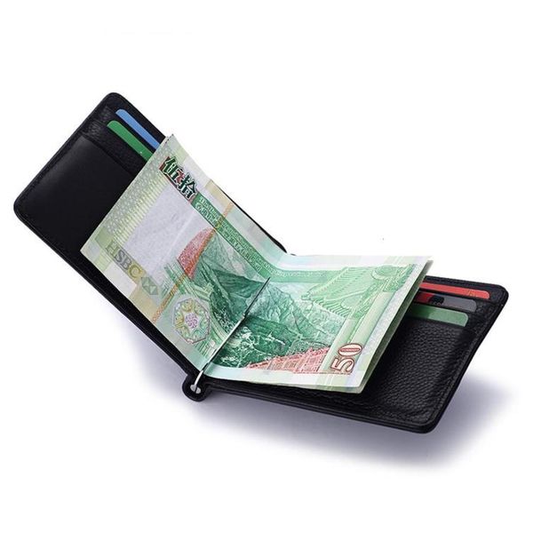 

the wallet men's and women's metal clip stainless steel leather wallet, Black