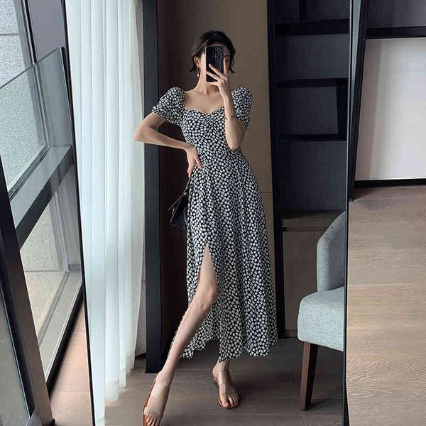 

women's jackets 2021 summer boho dresses elegant split vintage v-neck dress short sleeve party maxi vestido dqrg, Black;brown