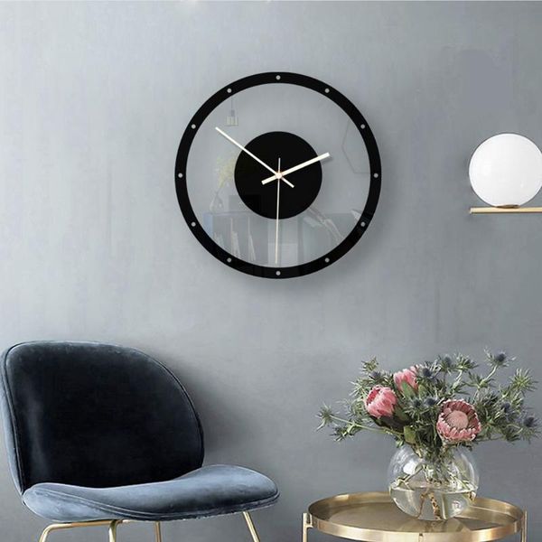 

60#nordic style wall clock silent transparent acrylic home living room retro iron round face black large outdoor decor clocks