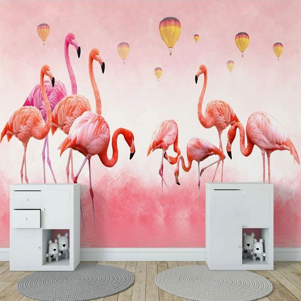Personalizado Qualquer tamanho Mural Papel de Parede Modern Hand-pintado à mão 3D Flamingo Penas Fresco Sala de estar Quarto Decoração de Casa Papel de Parede
