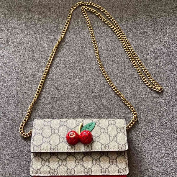

g gujia's self-made summer cowhide inlaid with diamond cherry chain strap messenger single shoulder mobile phone bag gift box crossbody
