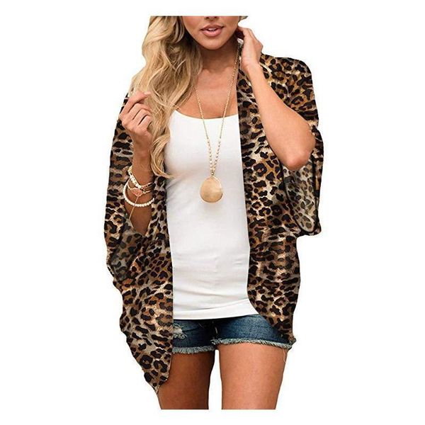 

women's swimwear beach kimono cardigan leopard printing chiffon blouse beachwear, White;black