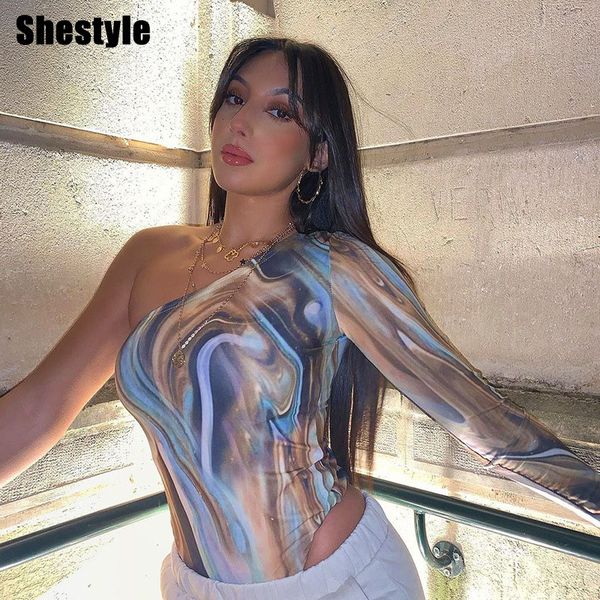 

shestyle women bodysuits one sleeve shoulder spring new design slope neck colorful slim bodycon 2021 body fashionby air, Black;white