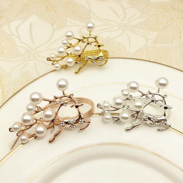 

napkin rings 6pcs pearl christmas deer table decoration buckle holder for restaurant banquet el home