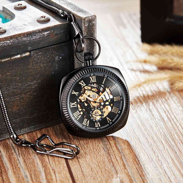 

large polygon hollowed out automatic pocket watch, Slivery;brown
