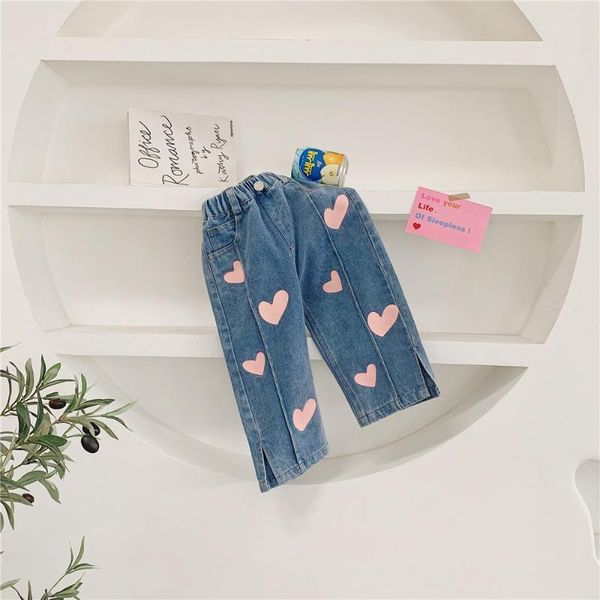 

jeans 8432 girls' autumn style printing wide leg pants 2021 korean children's casual loose flared, Blue