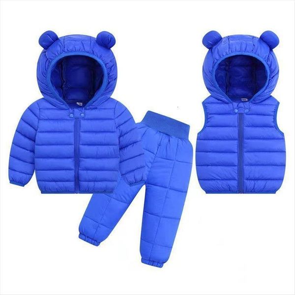 

winter kids clothing sets warm faux down jackets vest pants 3pcs children baby girls snowsuit coats boys overcoat, White