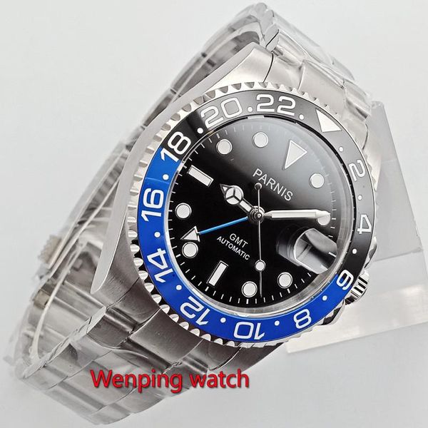 

wristwatches 40mm black dial blue gmt sapphire date automatic movement watch men's w2764, Slivery;brown