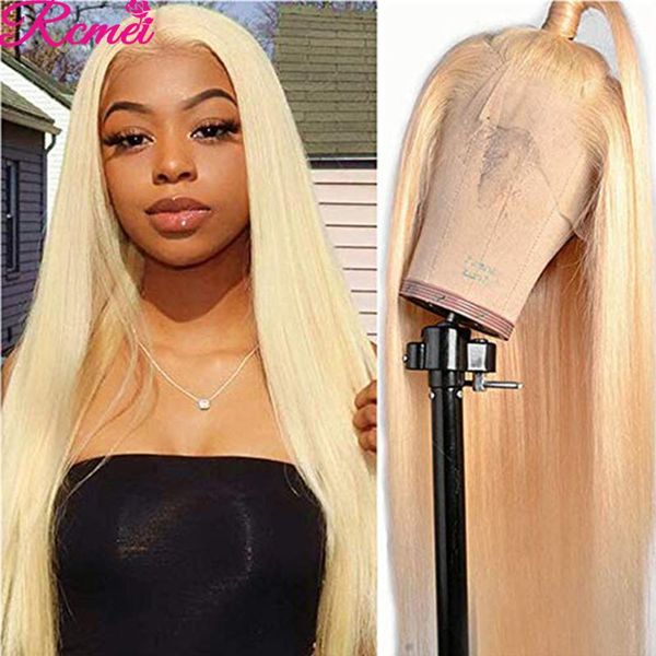 

lace wigs 13x4 613 honey blonde straight hair brazilian front human frontal wig pre-plucked 150%, Black;brown