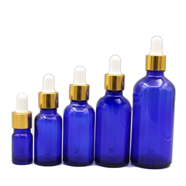 

storage bottles & jars 5ml,10ml,15ml,20ml,30ml,50ml,100ml blue glass dropper gold collar,empty essential oil vials cosmetic packing containe