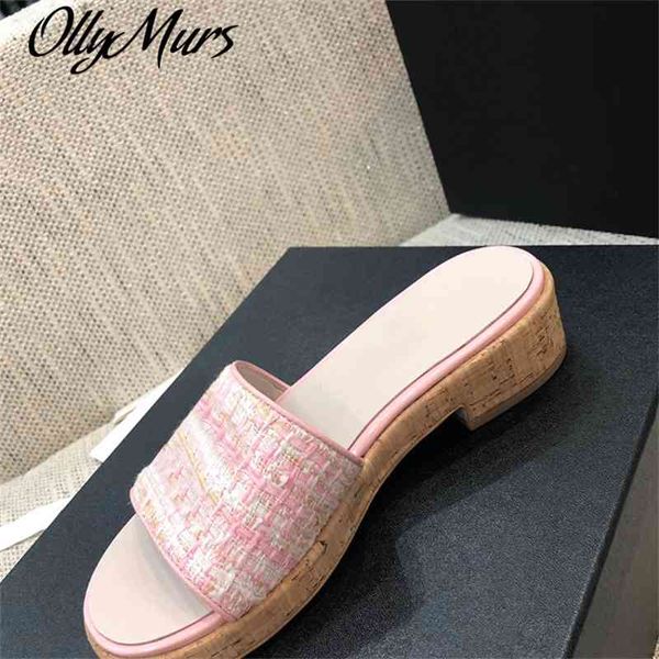 

ollymurs 2021 new designer brand women wood grain sole platform leather candy color summer ankle strap fashion shoes, Black