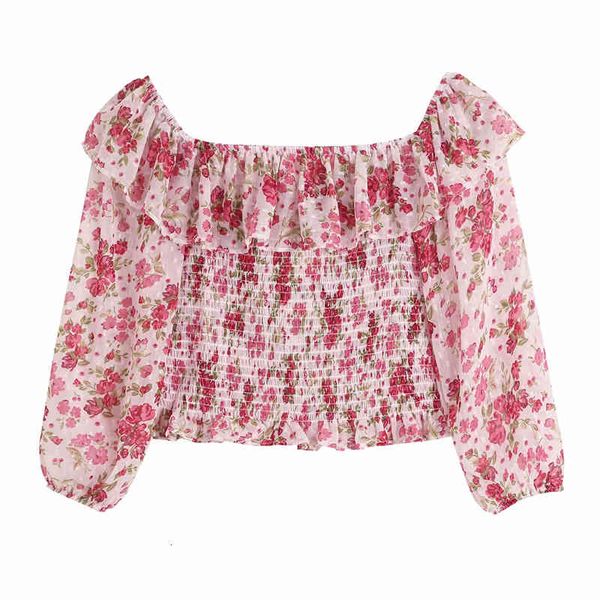 

women's knits & tees sweet women pink floral print shirts fashion ladies ruffles chiffon elegant female chic elastic slim sla, White