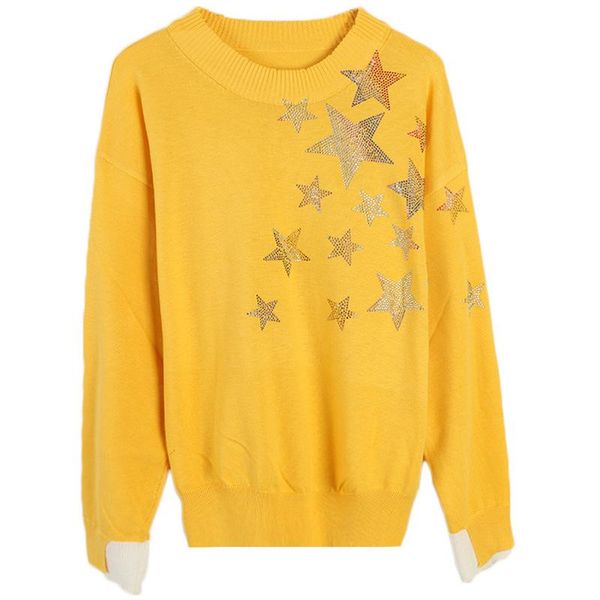 

women's sweaters sweater 2021 autumn and winter long sleeves five-pointed star drilling round neck loose knit top, White;black