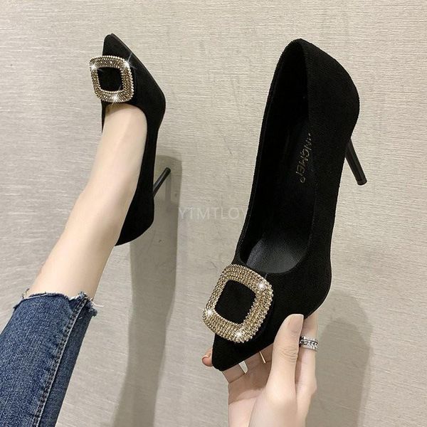 

2021 spring women bling rhinestone thin high heels pumps designer crystal wedding party shoes zapatos de mujer tacon, Black