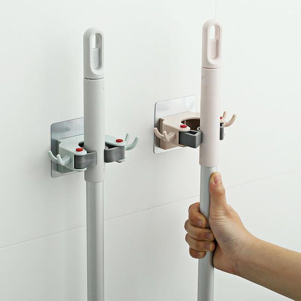 

1pc mop hook adhesive wall mounted plastic strong holder brush broom hanger kitchen bathroom accessories organizer 11.5*6cm hooks & rails