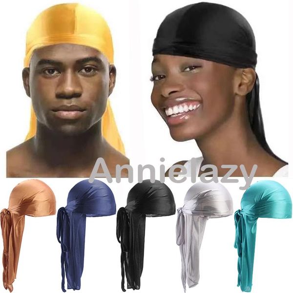 

scarves women turban silky durag headwrap long tail and wide straps waves men solid doo rag bonnet hat sleeping inner cap hijab, Blue;gray