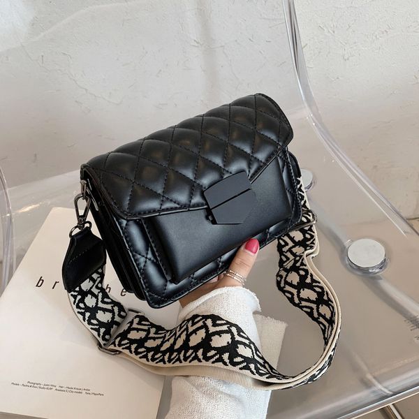 

factory direct sale 75% off women's 2021 korean version new chaoling lattice embroidered thread single wide shoulder belt bags