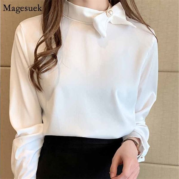

casual solid beading women plus size pullover long sleeve shirt blouse blusas ladies autumn bow chiffon 10495 210518, White