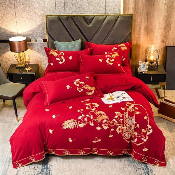 

luxury chinese style embroidery 100s egyptian cotton bedding set  king duvet cover bed sheet pillowcases home textiles sets