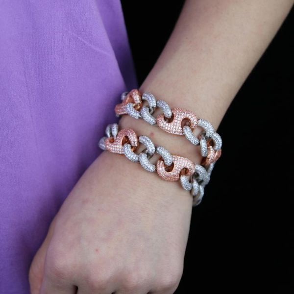 

charm bracelets 5a cubic zirconia paved delicate hip hop curb cuban link chain bracelet for women men luxury party punk jewelry gifts, Golden;silver