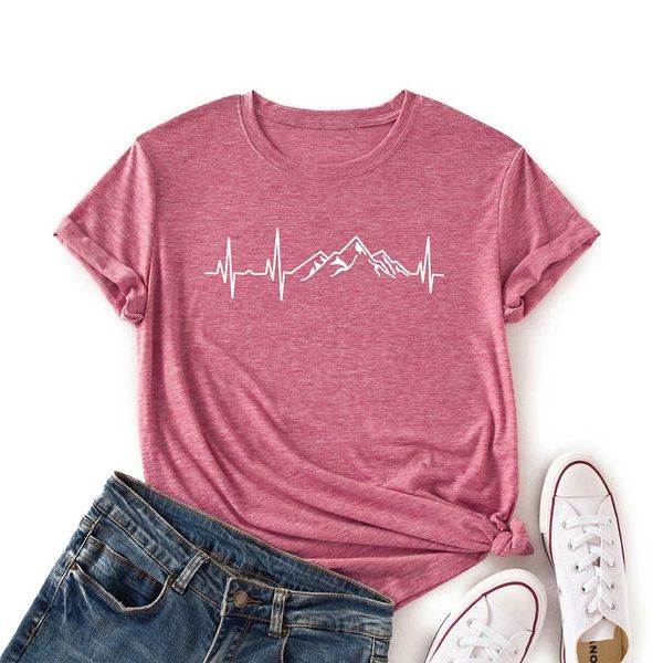 

women's t-shirt woman short sleeve colored cotton graphic tees summer female shirts for women heartbeat mountain health care camp, White
