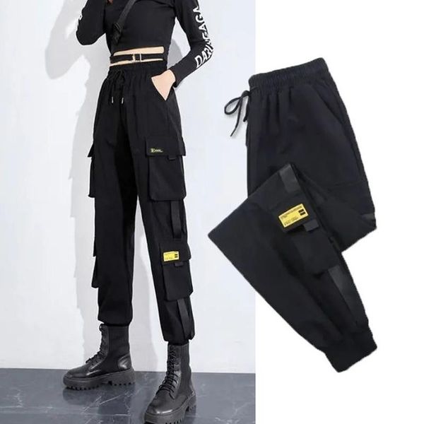

women's pants & capris plus size for women trousers loose harem casual high waist strappy sweatpants streetwear woman overalls 5xl, Black;white