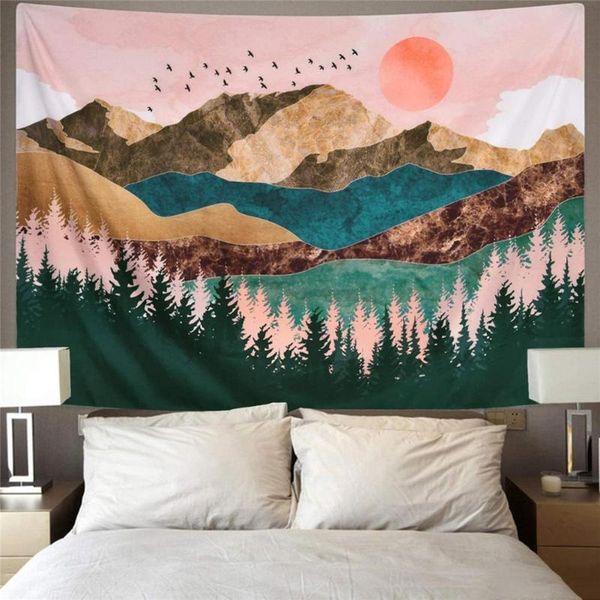 

tapestries vintage mountain tapestry forest tree sunset nature landscape wall hanging for room decor
