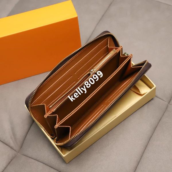 

2021 women genuine leather wallet fashion zipper purse pouch wallets come with orange box 41895, Red;black
