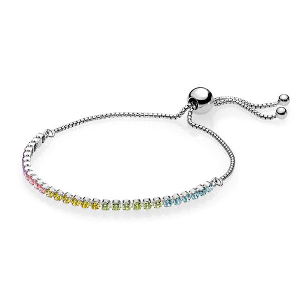 

new 2021 100% 925 sterling silver rainbow diamond bracelet fit diy original fshion jewelry gift, Golden;silver