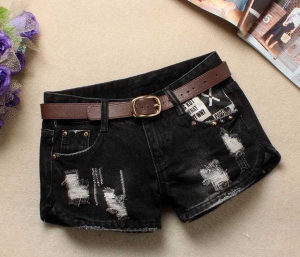 

women's shorts womens summer and spring denim ripped black female jeans large size hole short without belt j2741 o6d2, White;black