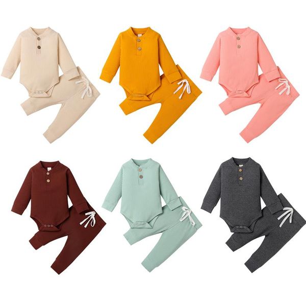 

clothing sets infant born baby girls boys spring autumn ribbed solid clothes long sleeve bodysuits + elastic pants 2pcs outfits, White