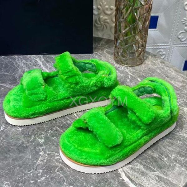 

slippers xgxqym luxury winter women fur flat platform slides wool brand designer fashion shoes breathable outing ladies sandals, Black