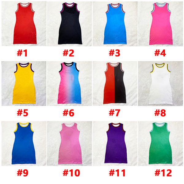 Mulheres de verão mini vestidos de basquete Plus Size 2XL saias esportivas casuais com painéis roupas moda elegante magro sem mangas gola minissaia 5078