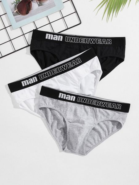 

men 3pcs letter graphic brief v1fq#, Black;brown