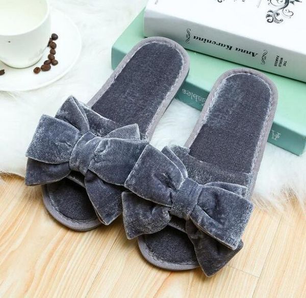 

slippers cute butterfly knot indoor winter furry soft women red black faux plush autumn house home with fur shoes