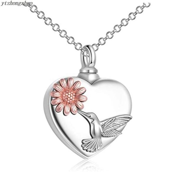 

pendant necklaces heart-shaped ashes necklace sunflower daisy hummingbird urn, Silver