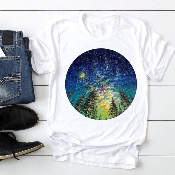 

women's t-shirt women short sleeve forest night casual 90s fashion cartoon summer graphic t lady print tee female tshirts clothes, White