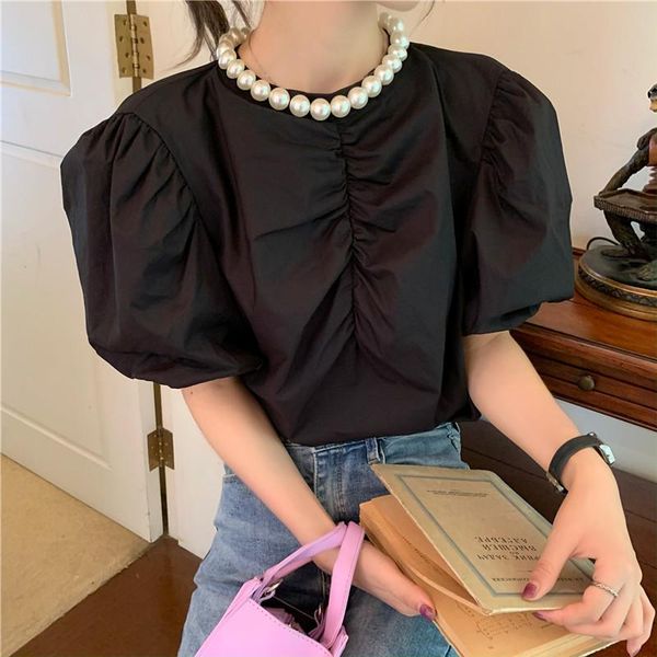 

women's blouses & shirts 2021 summer women white big pearl pear collar