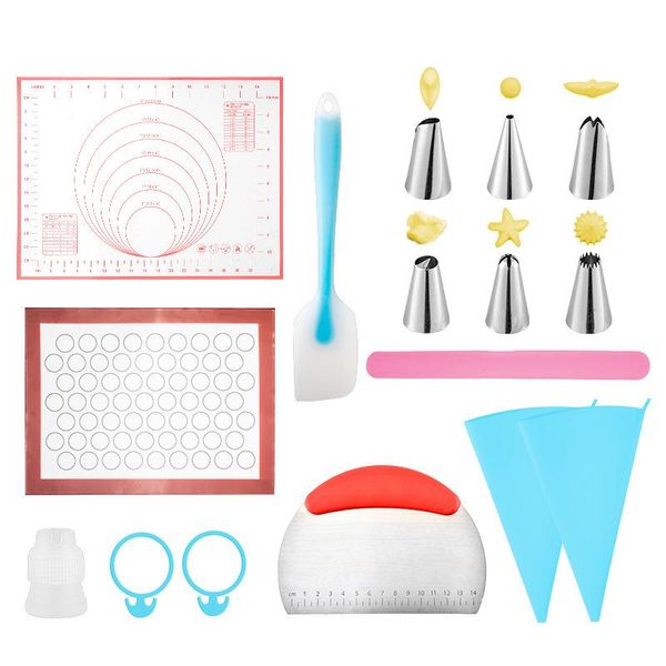 

pieces baking set silicone kneading pad scraper stainless steel piping nozzle bag tools cake decorating kit & pastry