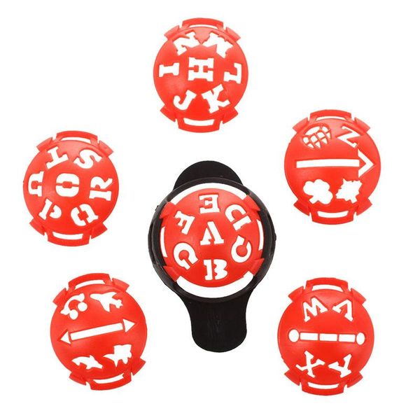 

golf ball marker base with different templates - red and black training aids