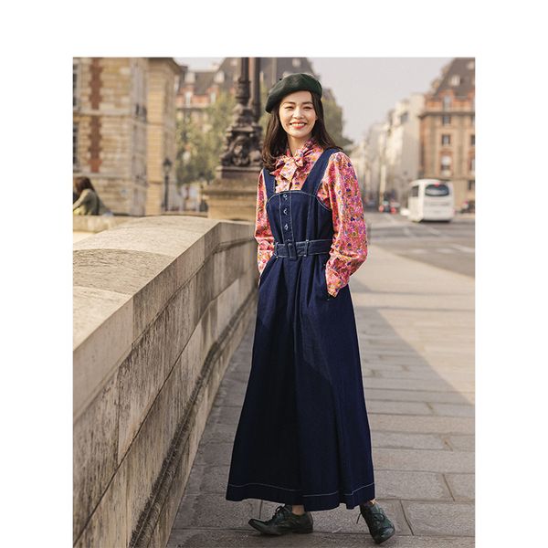 

jeans spring autumn cotton fashion all-match girlish literary loose suspender trousers 6t8v, Blue