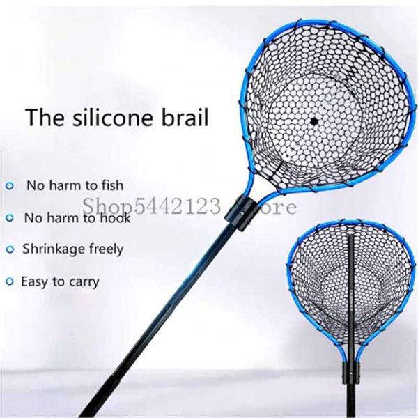 

portable fishing net silicone foldable landing stainless steel rod type accessories