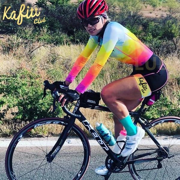 

racing sets kaficlub womencycling jersey jumpsuit outdoor sports shirt ropa ciclismo mountain bike tight long sleeve suit, Black;blue