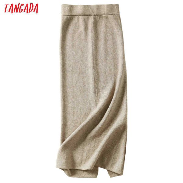 

tangada women solid long skirts knit stretch high waist korean style ladies black pencil skirt faldas mujer moda aqx05 210609
